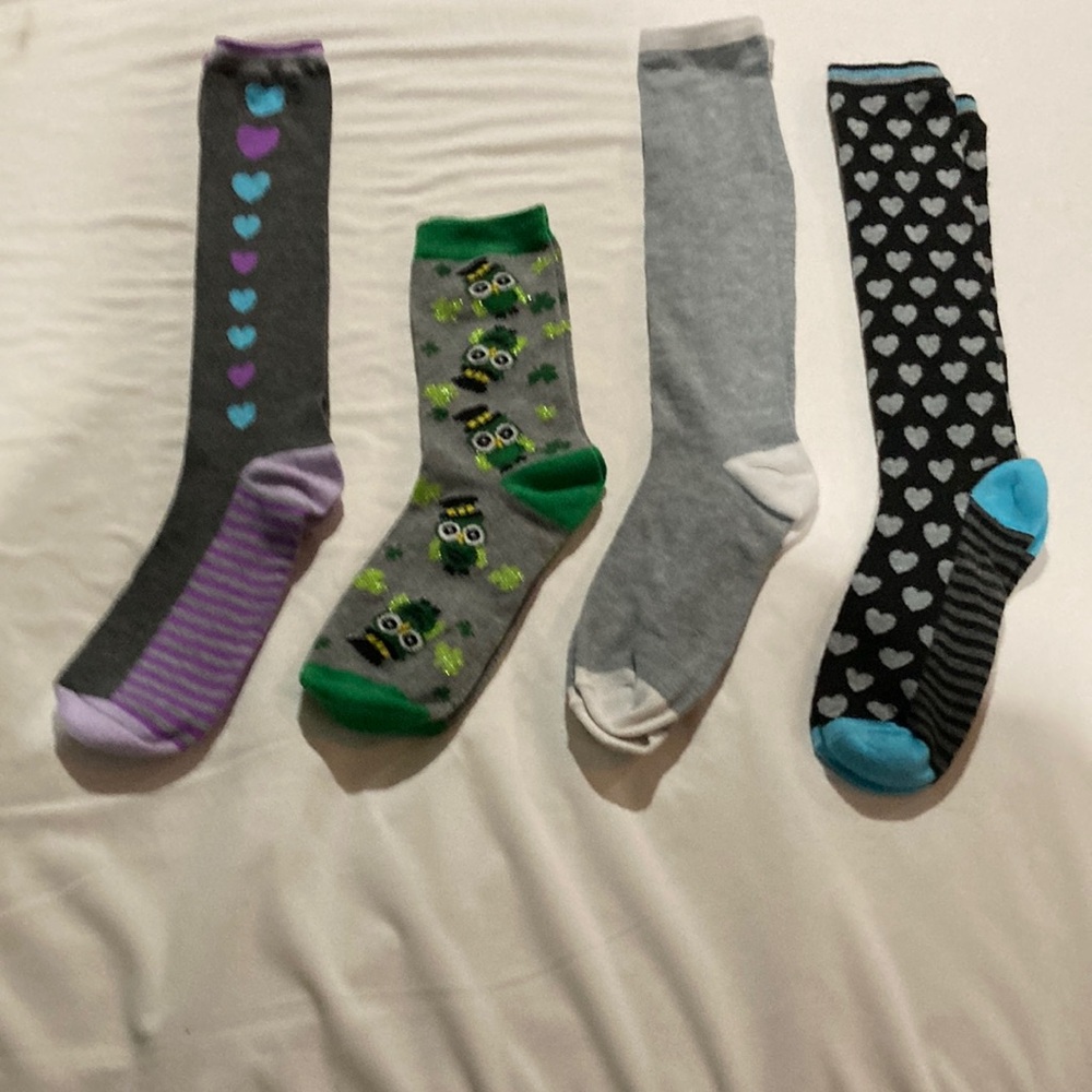 Fun hearts and owls 4 pair for $5 Socks